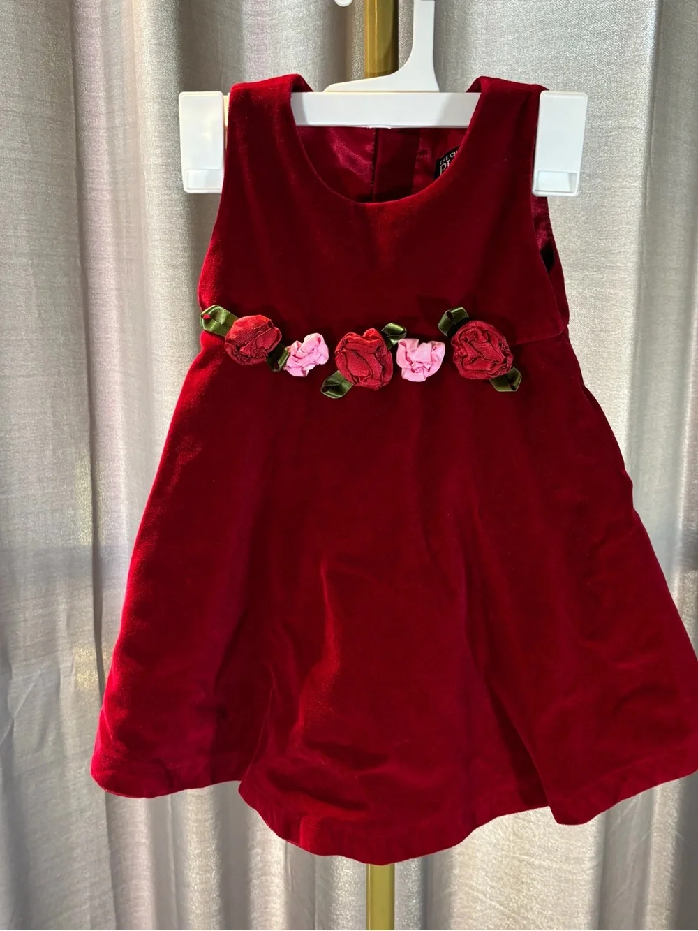 The Children’s Place Girl 3T Dress Red Velvet Sleeveless Fit Flare Rose Waist